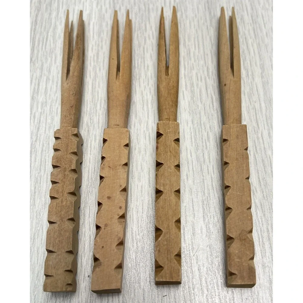 Vintage Mini Wooden Cannibal Forks Collectible Hors D‎ Oeuvre Party Lot Of 9